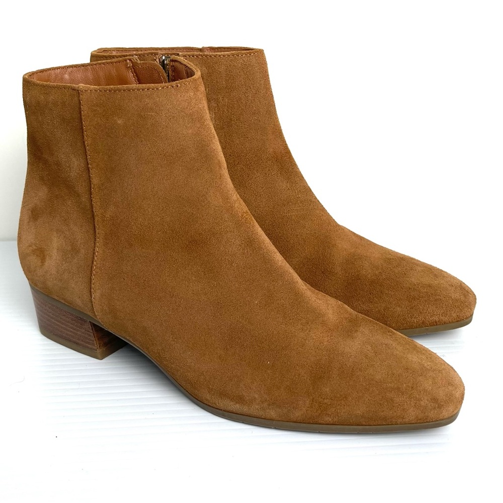 Aquatalia Women Suede Boots Side Zip Block Heels Brown Size 7 Excellent Italy